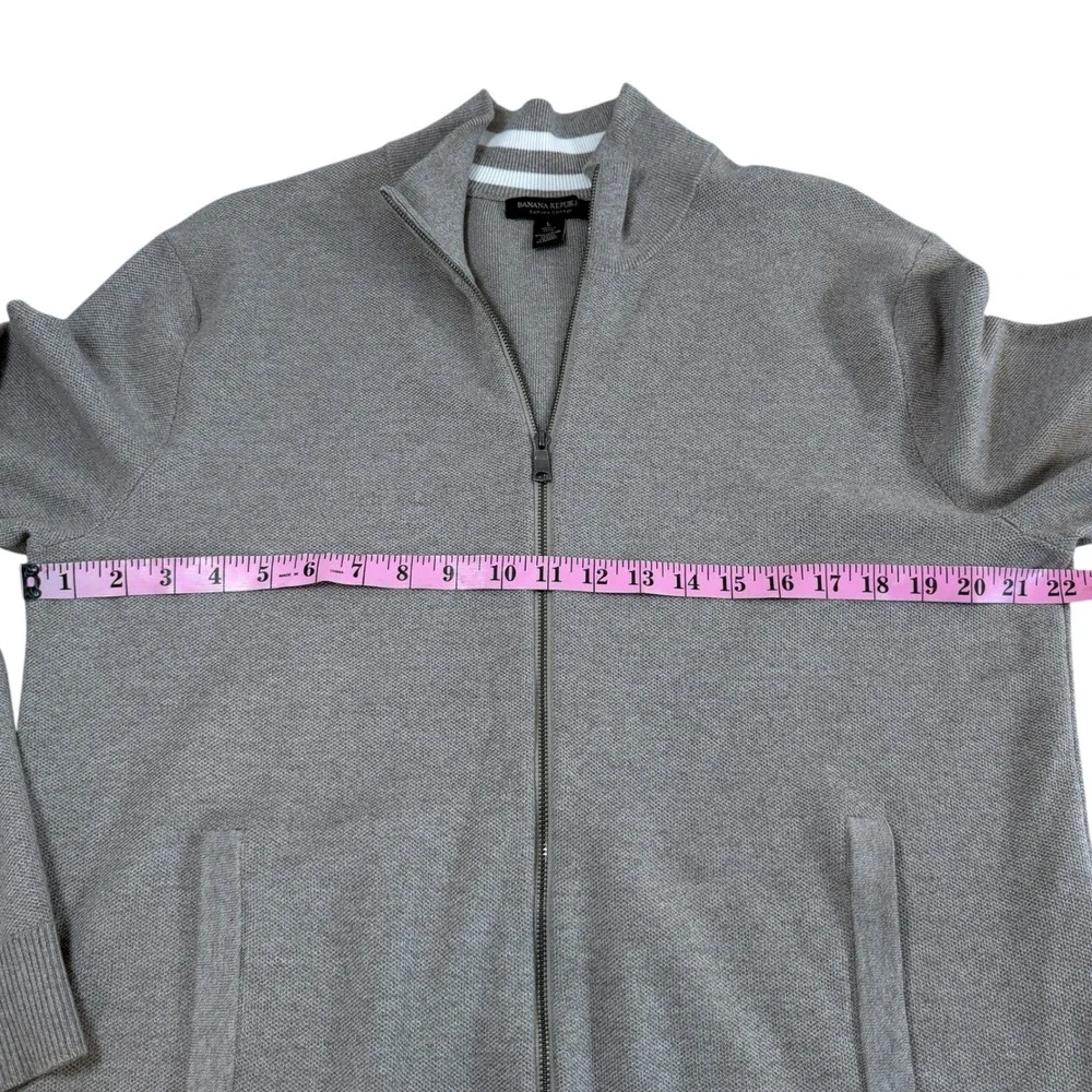 Banana Republic Mens Large Supima Cotton Full Zip Honeycomb Sweater Taupe Tan